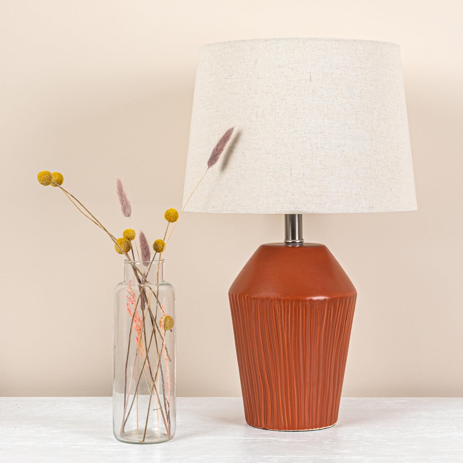 Creative CoOp 13quot Round Stoneware Desk Lamp BlackTerracotta