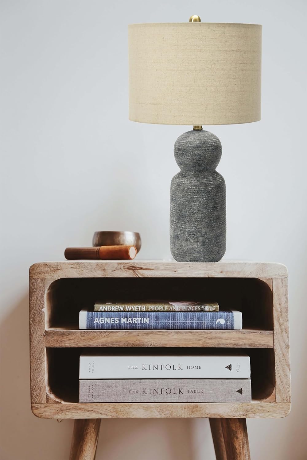 Creative CoOp 14quot Round Stoneware Desk Lamp Dark Grey