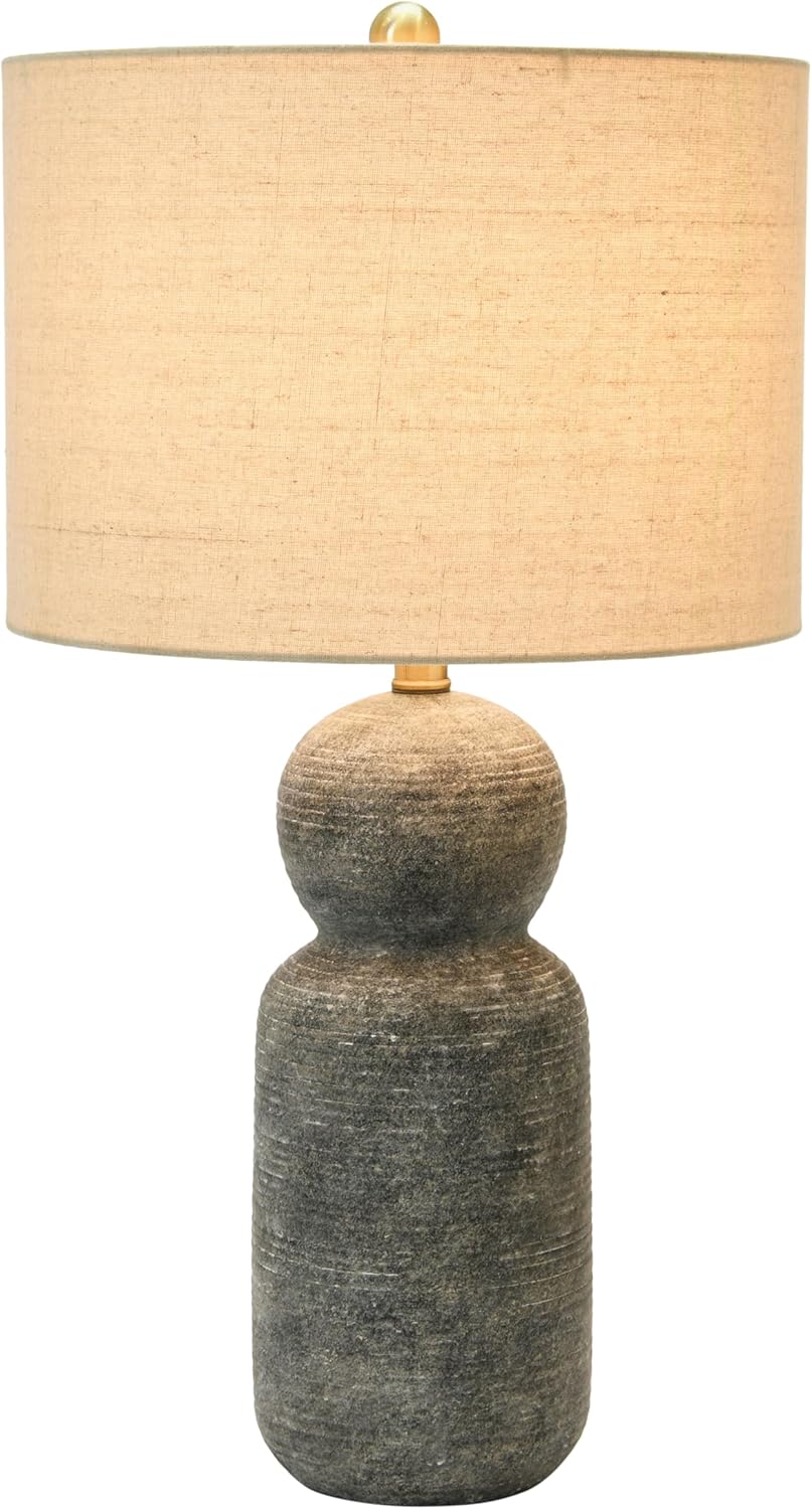 Creative CoOp 14quot Round Stoneware Desk Lamp Dark Grey