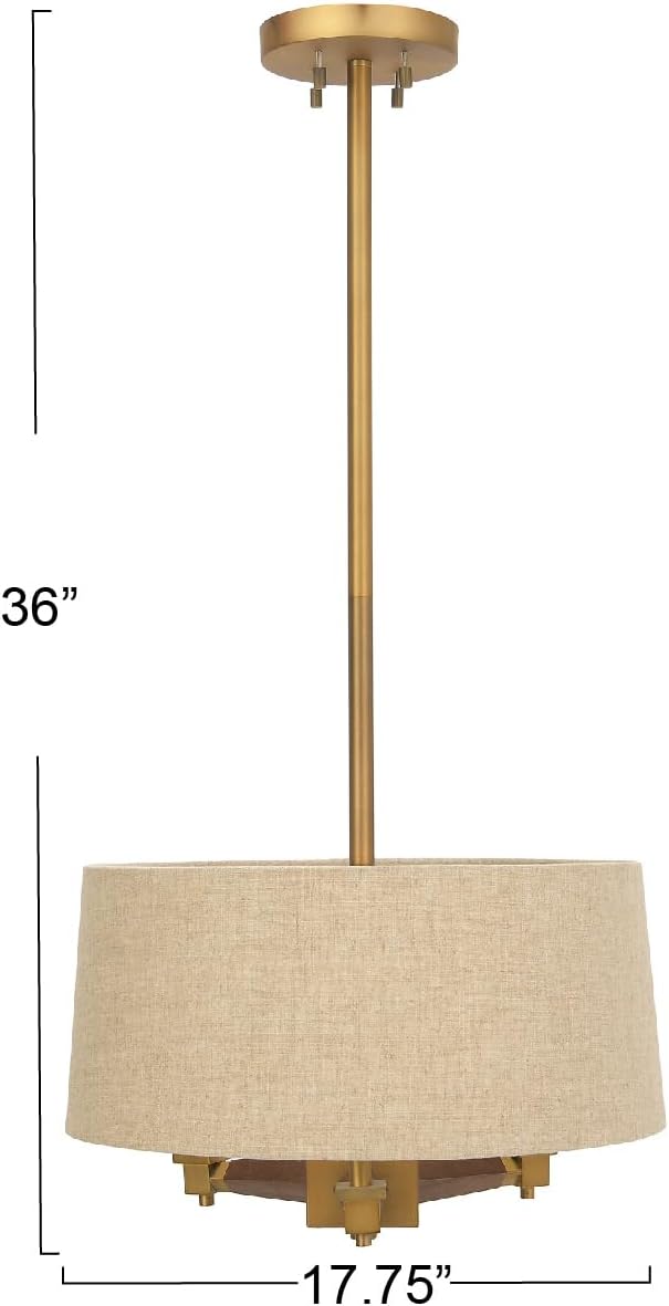Creative CoOp 18 Inch Brushed Gold and Wood Drum Pendant