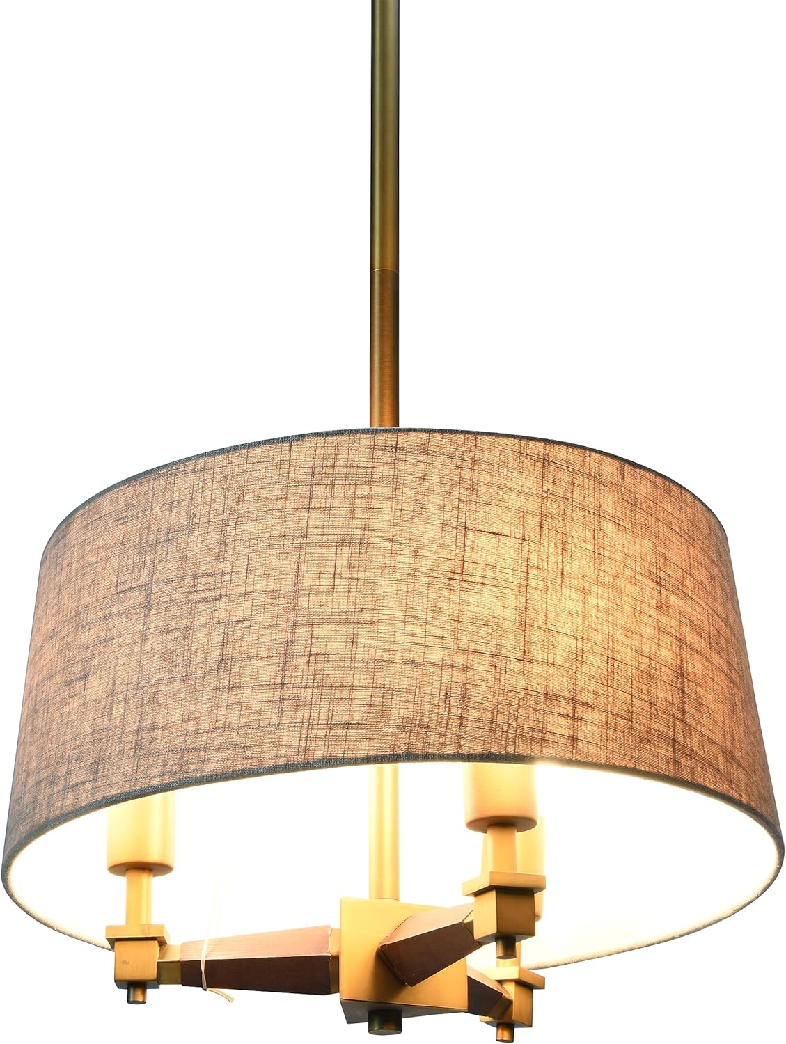 Creative CoOp 18 Inch Brushed Gold and Wood Drum Pendant