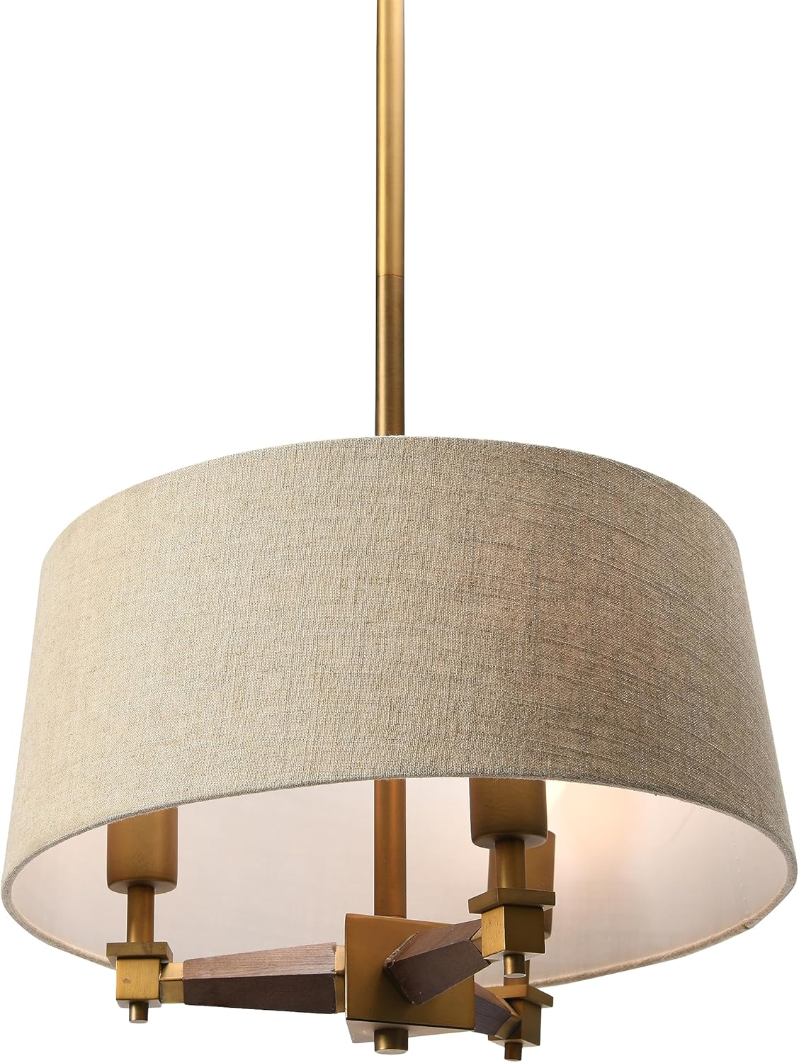 Creative CoOp 18 Inch Brushed Gold and Wood Drum Pendant
