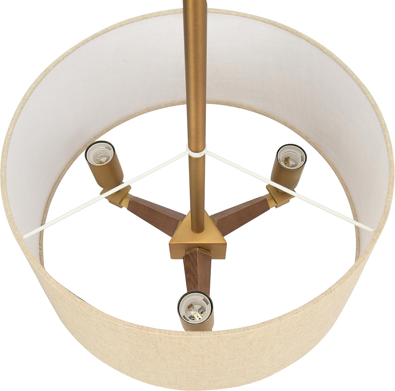 Creative CoOp 18 Inch Brushed Gold and Wood Drum Pendant