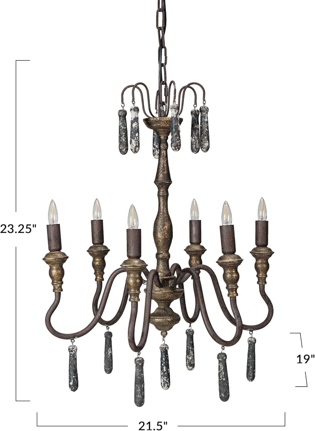 Creative CoOp 25 Watt Elegant Distressed Metal Pendant Lamp with Wood Drops Black and Gold