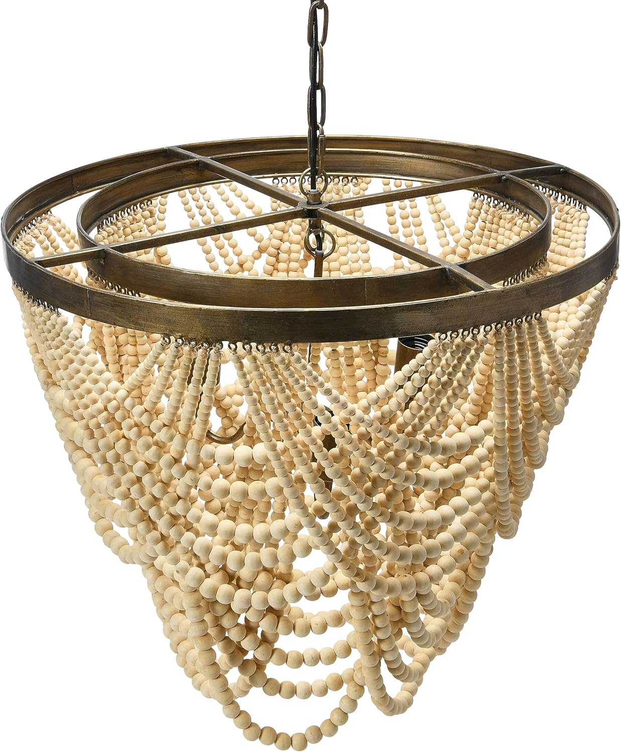 Creative CoOp 2Tier Draped Wood Bead Chandelier Pendant 26quot H IvoryChandelier