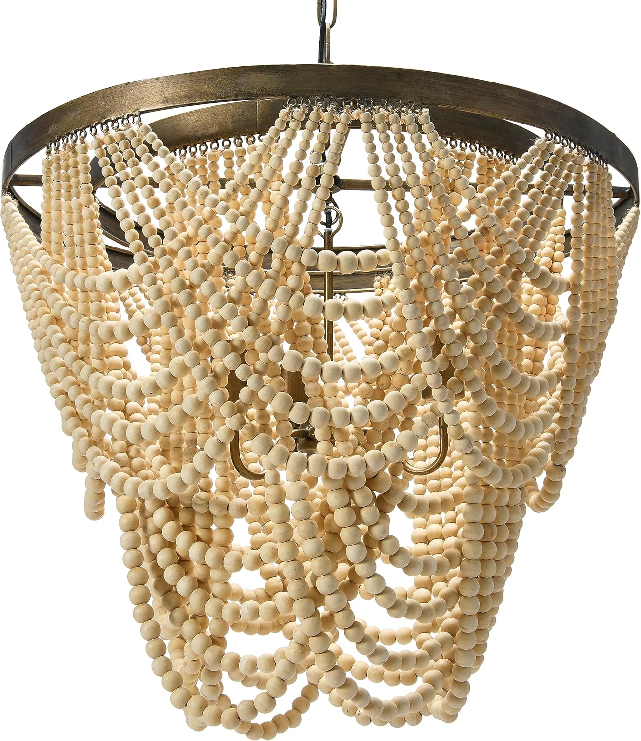 Creative CoOp 2Tier Draped Wood Bead Chandelier Pendant 26quot H IvoryChandelier