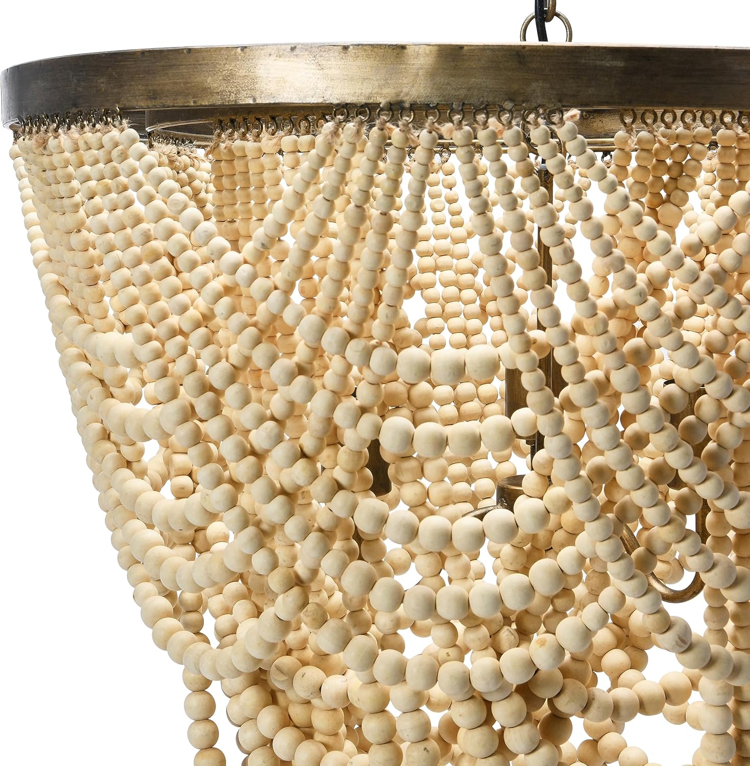 Creative CoOp 2Tier Draped Wood Bead Chandelier Pendant 26quot H IvoryChandelier