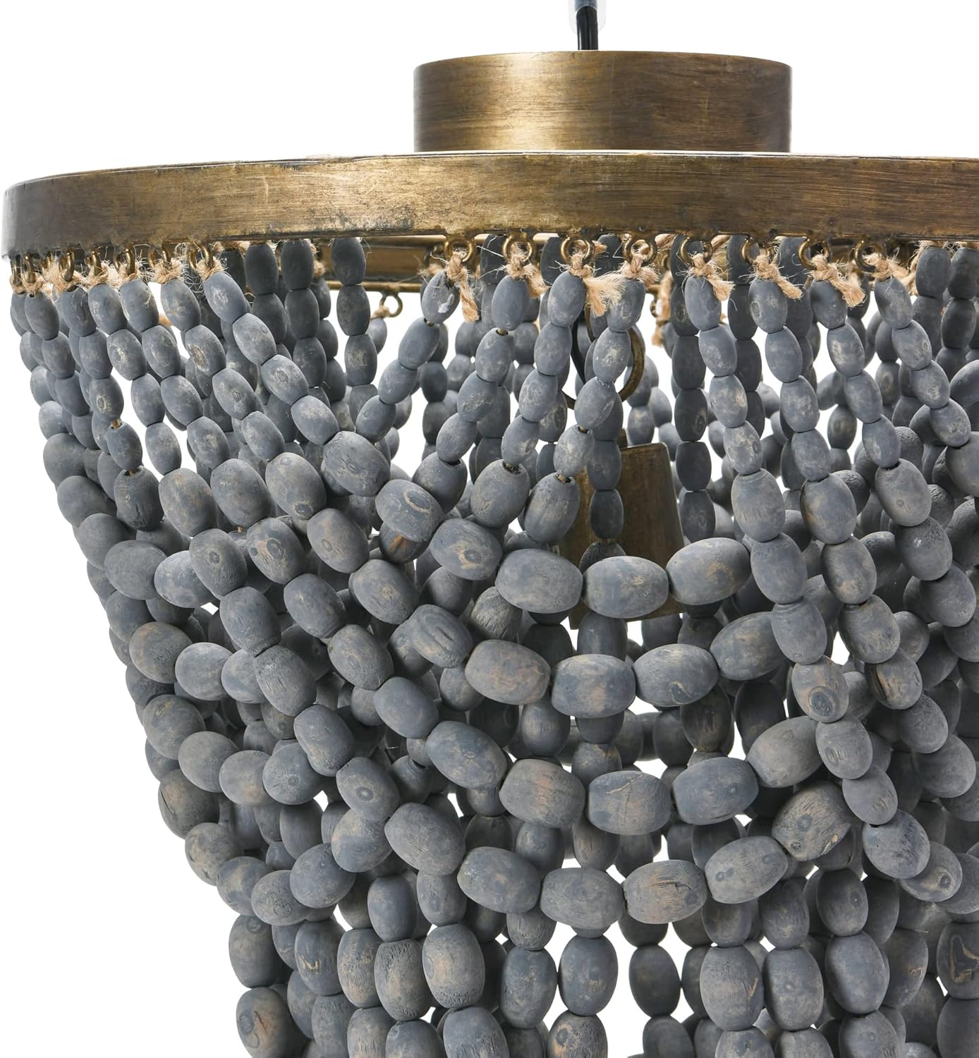 Creative CoOp 2Tier Draped Wood Bead Chandelier WhiteLight Gray
