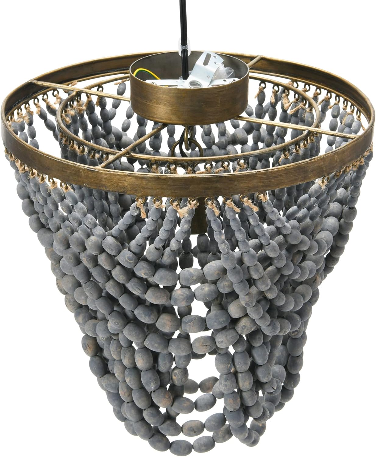 Creative CoOp 2Tier Draped Wood Bead Chandelier WhiteLight Gray