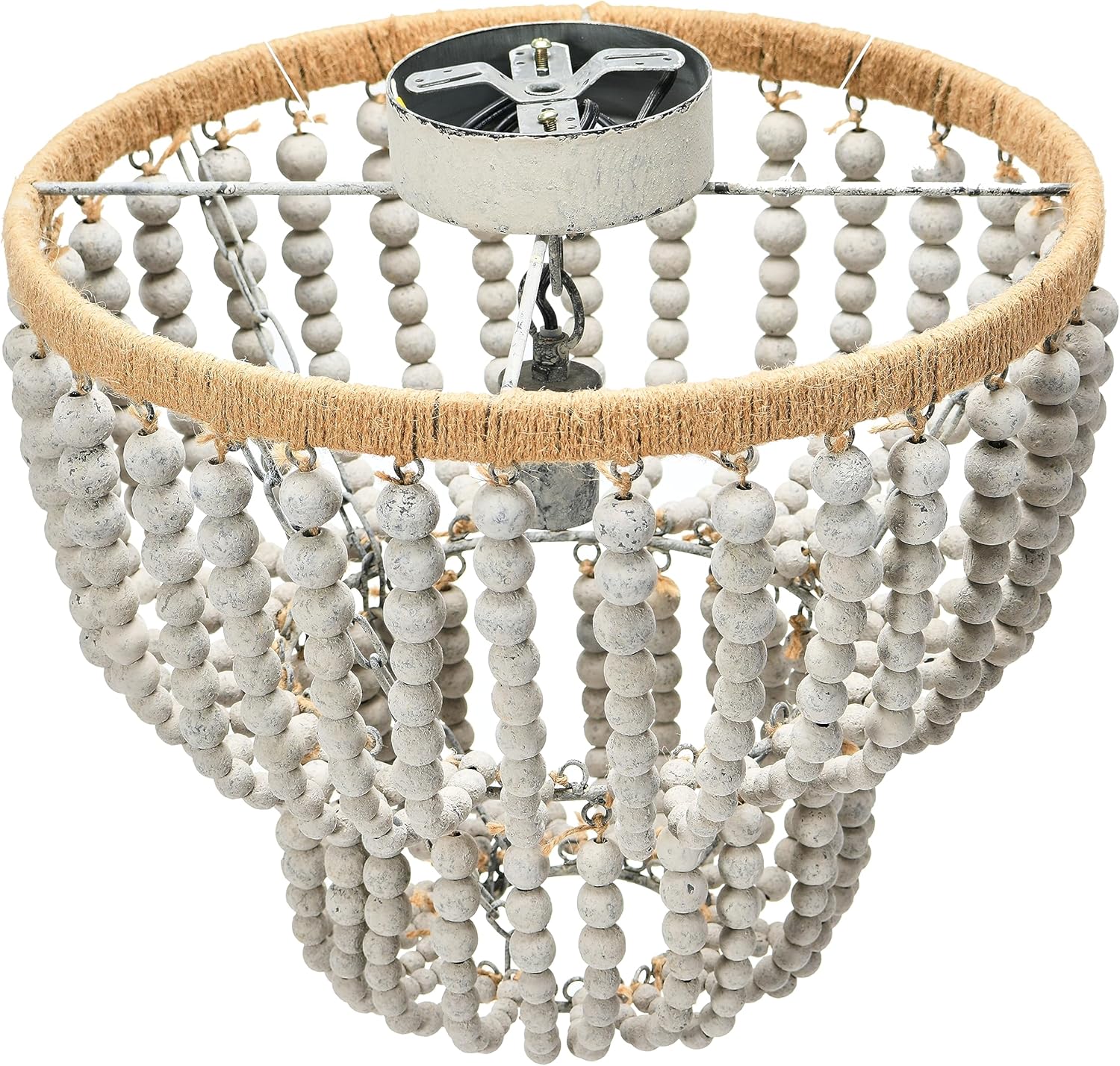 Creative CoOp 2Tier Draped Wood Bead SemiFlush Mount Chandelier Distressed Grey