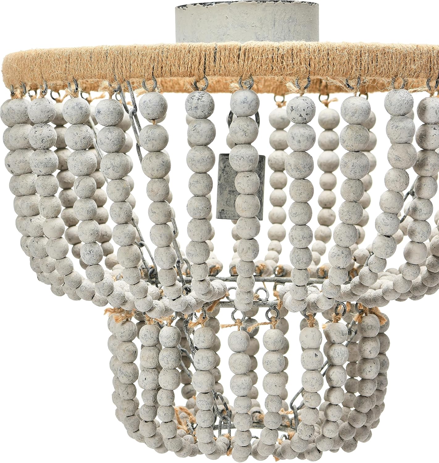 Creative CoOp 2Tier Draped Wood Bead SemiFlush Mount Chandelier Distressed Grey