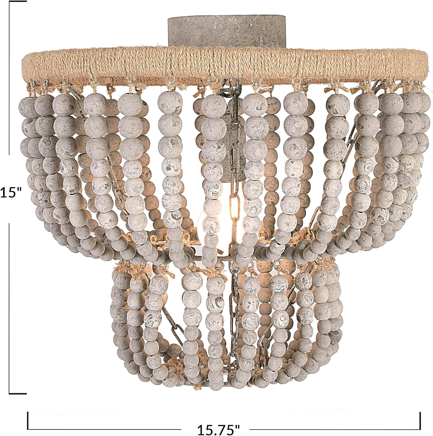 Creative CoOp 2Tier Draped Wood Bead SemiFlush Mount Chandelier Distressed Grey