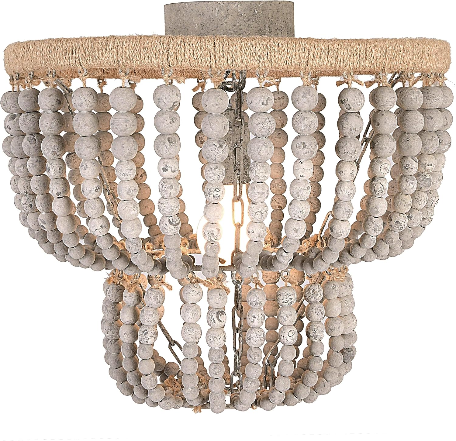 Creative CoOp 2Tier Draped Wood Bead SemiFlush Mount Chandelier Distressed Grey