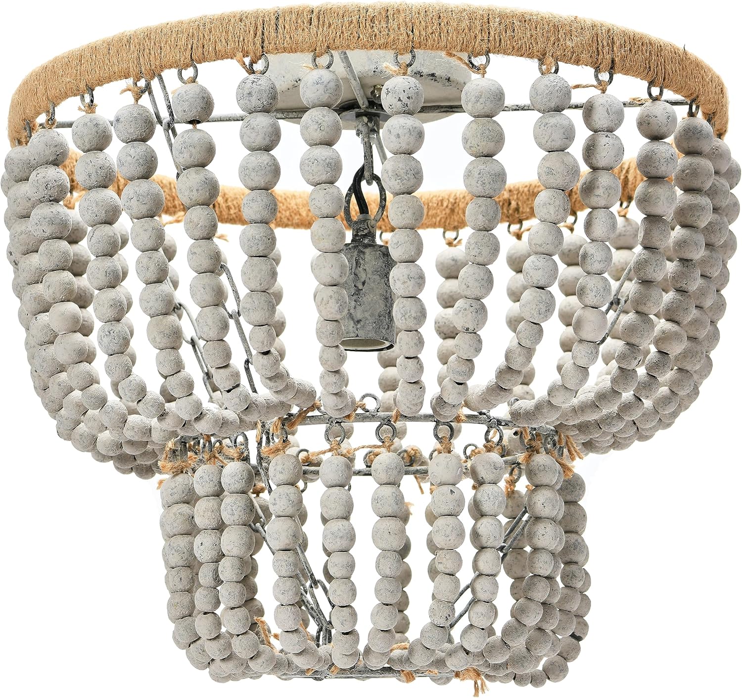 Creative CoOp 2Tier Draped Wood Bead SemiFlush Mount Chandelier Distressed Grey
