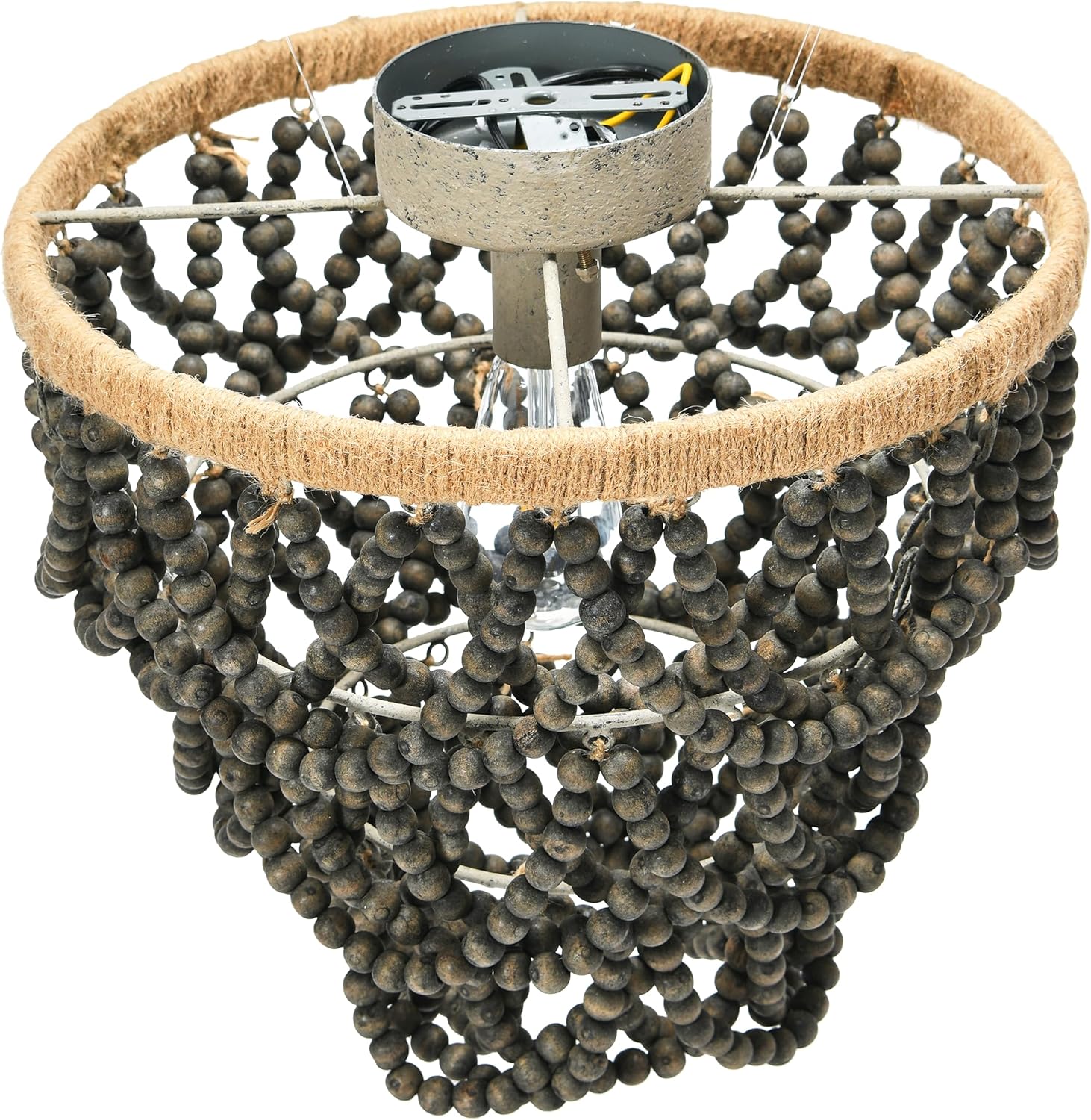 Creative CoOp 3Tier Draped Wood Bead SemiFlush Mount Chandelier Dark Gray