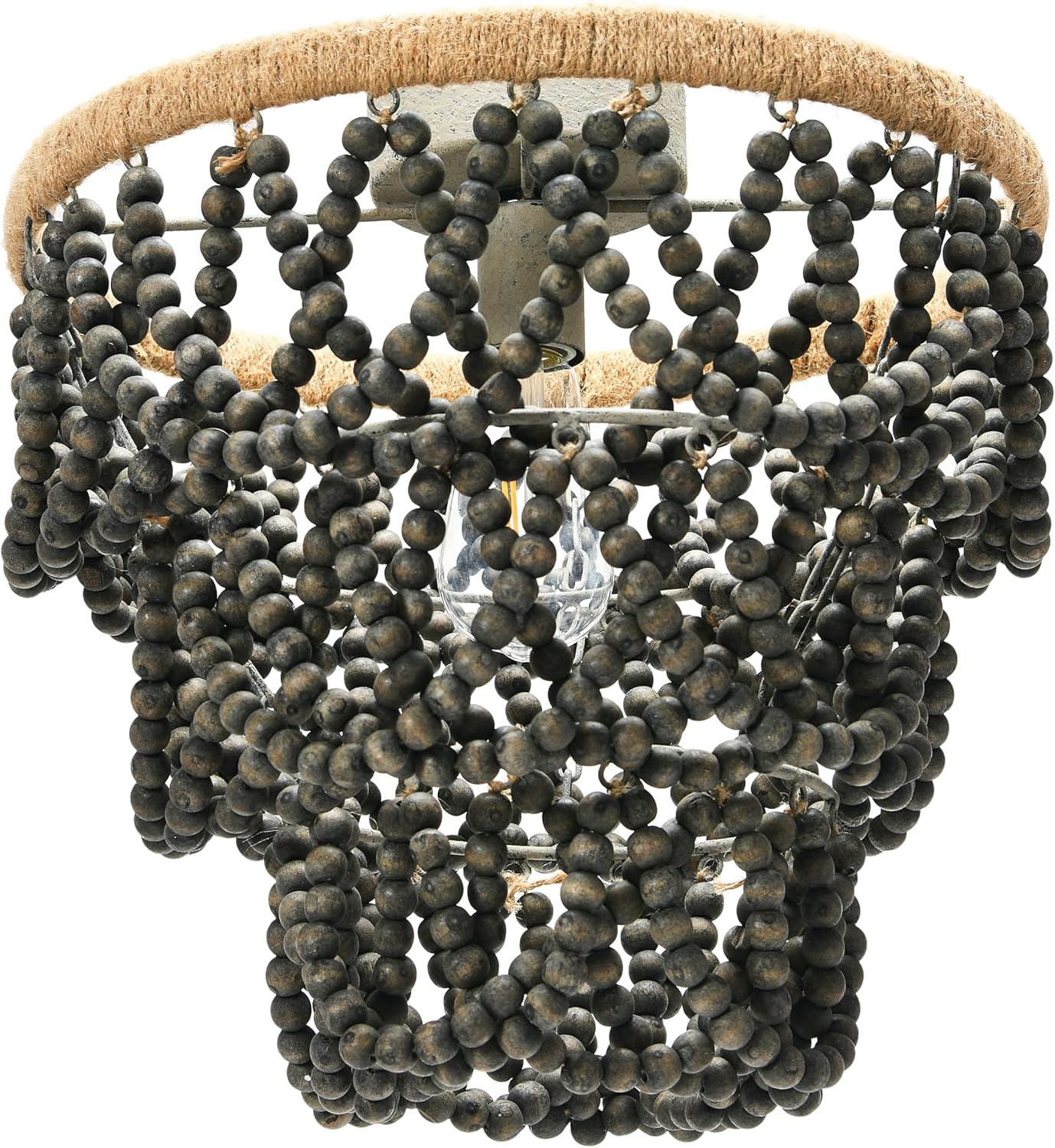 Creative CoOp 3Tier Draped Wood Bead SemiFlush Mount Chandelier Dark Gray