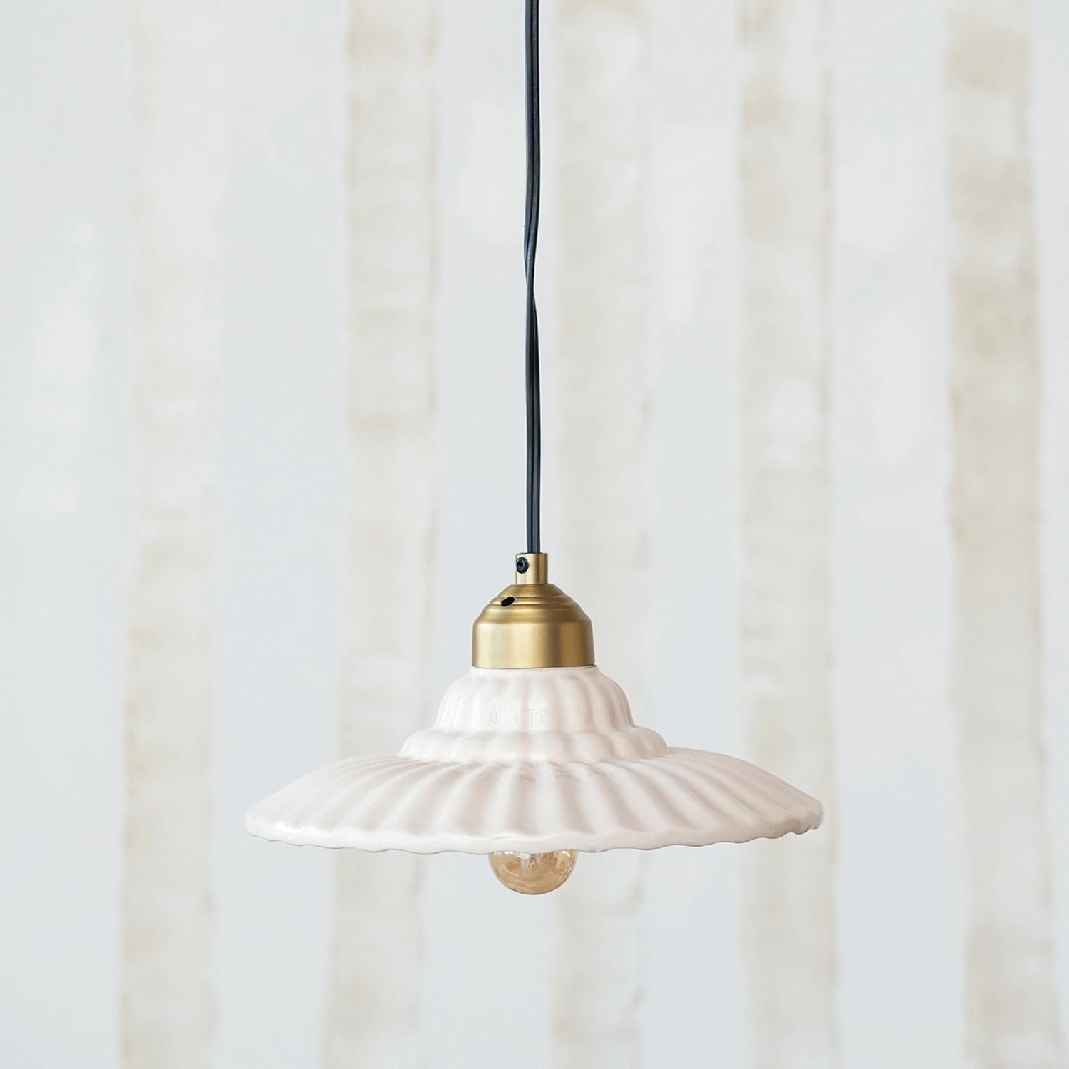 Creative CoOp 40Watt Elegant Stoneware Pleated Pendant Lamp Cream