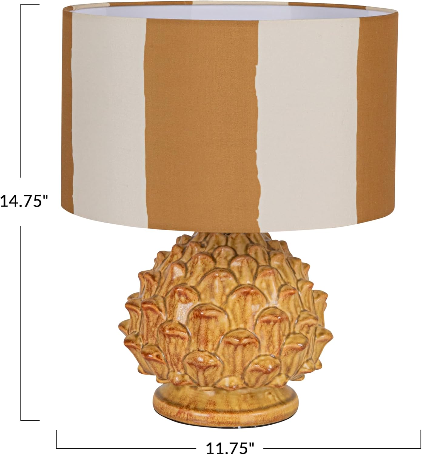 Creative CoOp 60 Watt Artichoke Finial Stoneware Table Lamp Mustard and Cream Color Set of 2