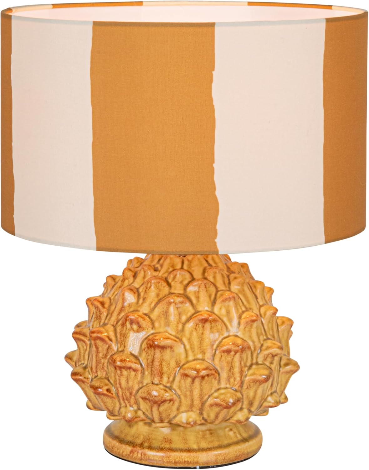 Creative CoOp 60 Watt Artichoke Finial Stoneware Table Lamp Mustard and Cream Color Set of 2