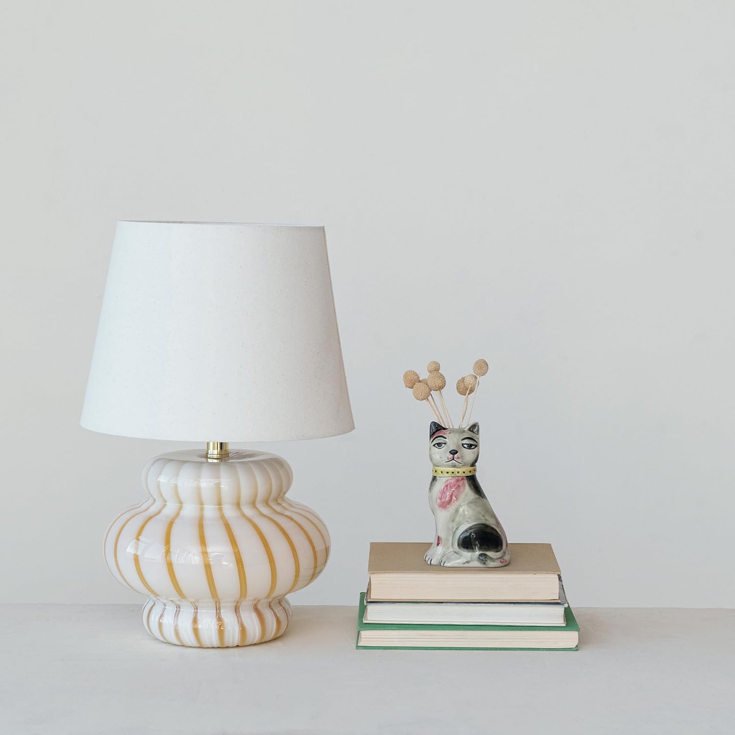 Creative CoOp 60 Watt Sunbeam Striped HandBlown Art Glass Table Lamp Yellow and Cream