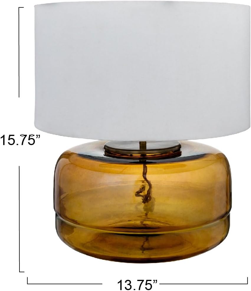Creative CoOp Amber Glass Table Lamp with White Cotton Shade