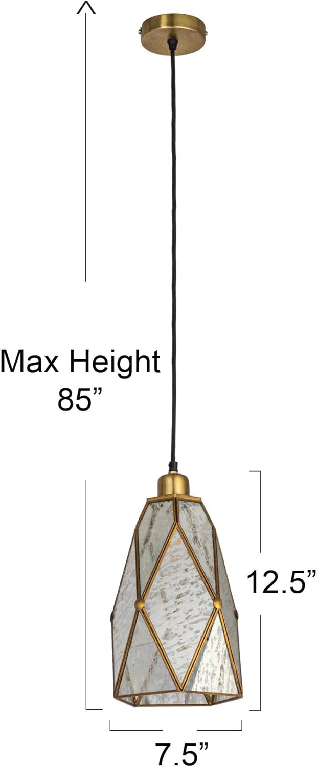 Creative CoOp Antiqued Mirrored Mercury Glass Pendant with Gold Diamond Framework DesignDiamond Design