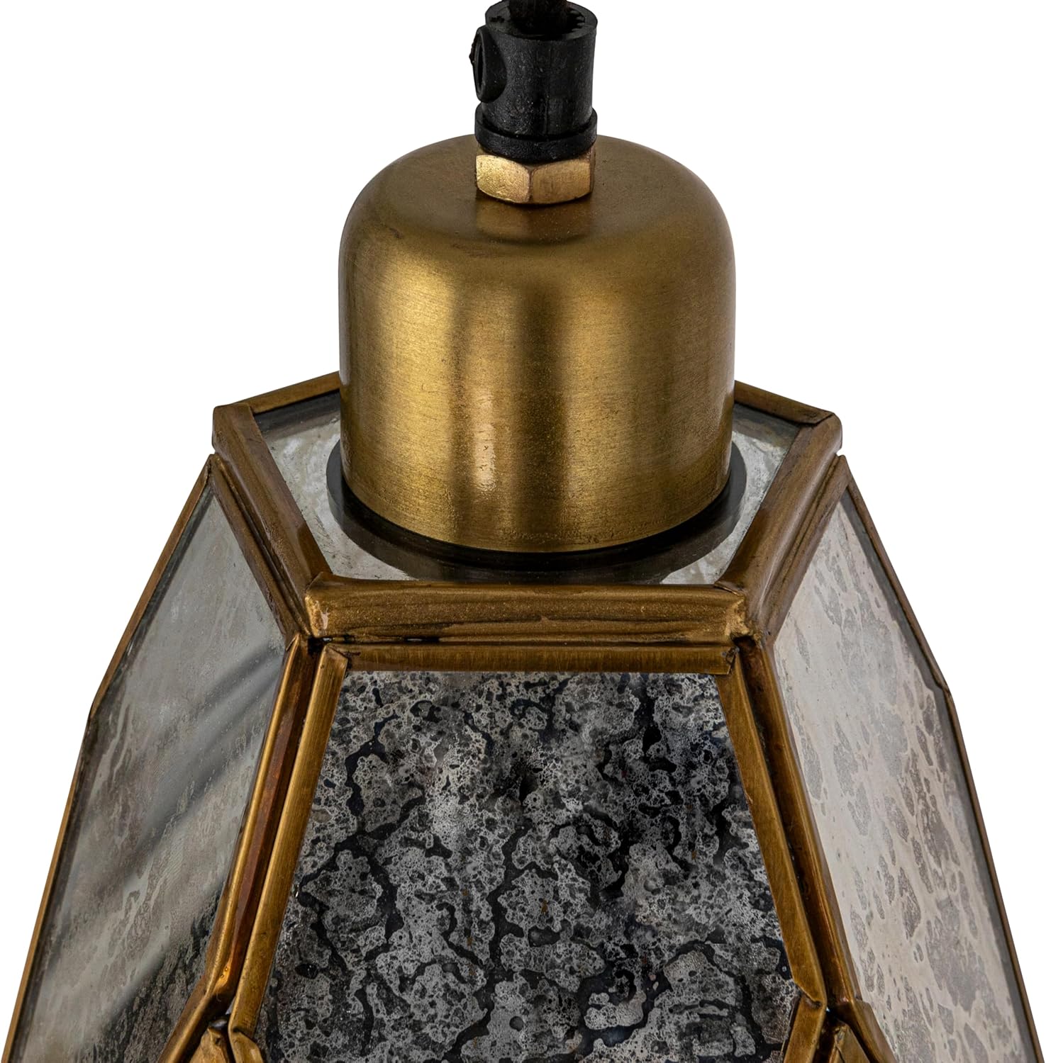 Creative CoOp Antiqued Mirrored Mercury Glass Pendant with Gold Diamond Framework DesignDiamond Design