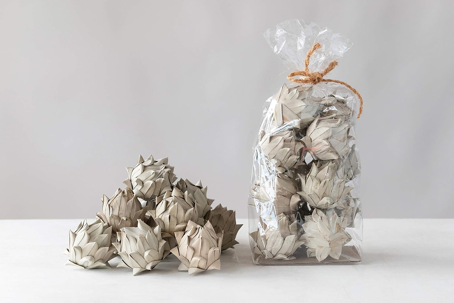 Creative CoOp Approximately 3quot H Handmade Dried Natural Leaf Bag Contains 13 Pieces Palm Lead Artichoke OffWhite CountPalm Leaf Artichoke