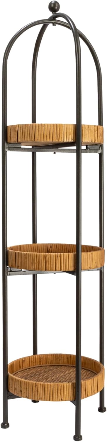 Creative CoOp Arched Metal Plant Stand or Shelf with 3 Round Removable Rattan Trays Natural and WhiteBlack