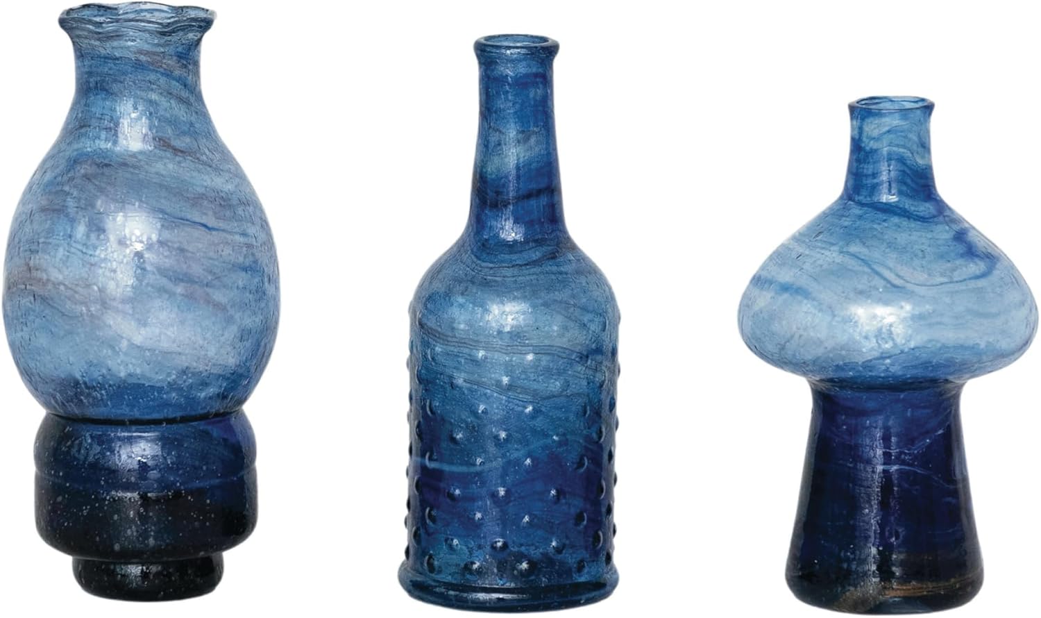 Creative CoOp Blown Glass Vases Blue Set of 3