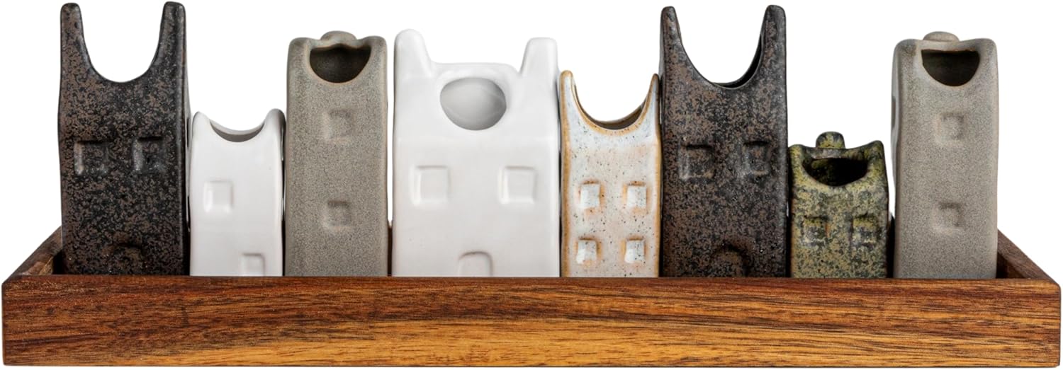 Creative CoOp Bohemian HouseShaped Stoneware Vase Set Multicolor Set of 8