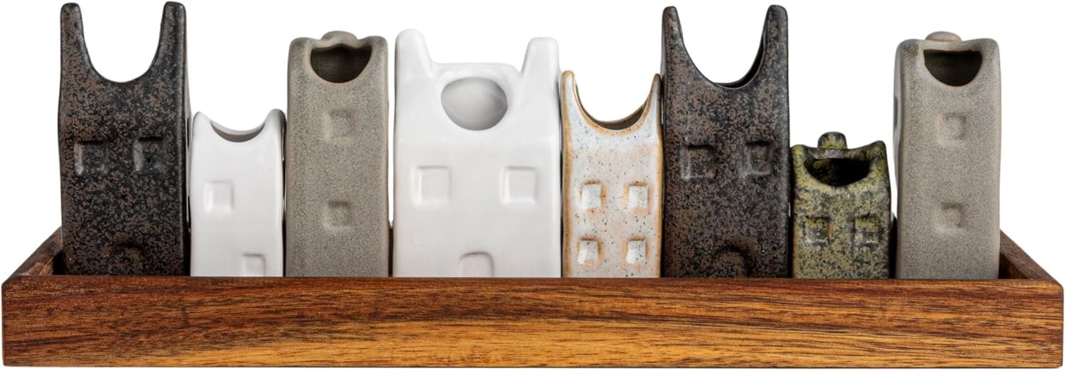 Creative CoOp Bohemian HouseShaped Stoneware Vase Set Multicolor Set of 8