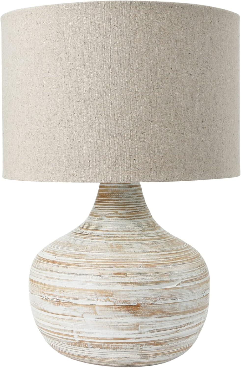 Creative CoOp Boho Bamboo Linen Shade Set of 2 White Wash Finish Table Lamp