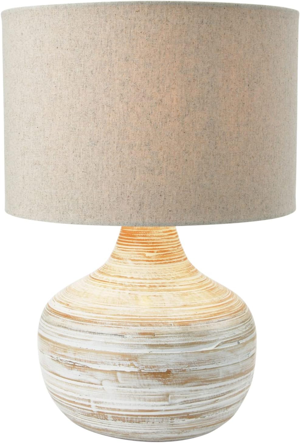 Creative CoOp Boho Bamboo Linen Shade Set of 2 White Wash Finish Table Lamp