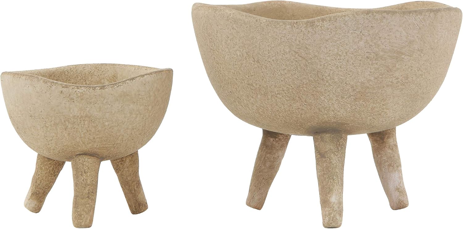 Creative CoOp Boho Terracotta Footed Planter with Organic Edge Matte TaupeTaupe