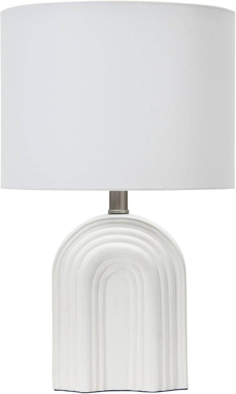 Creative CoOp Carved Arch Stoneware Table Lamp with Linen Drum Shade White