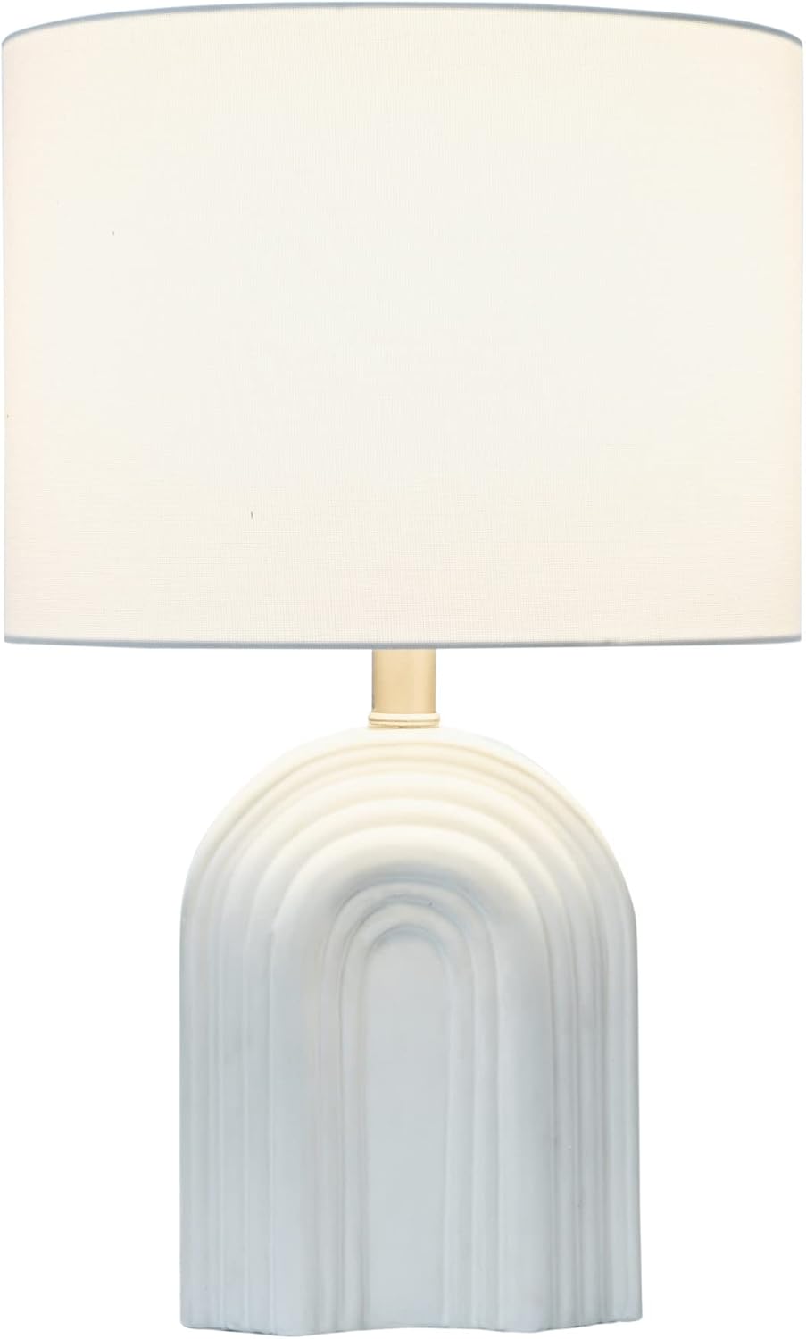 Creative CoOp Carved Arch Stoneware Table Lamp with Linen Drum Shade White