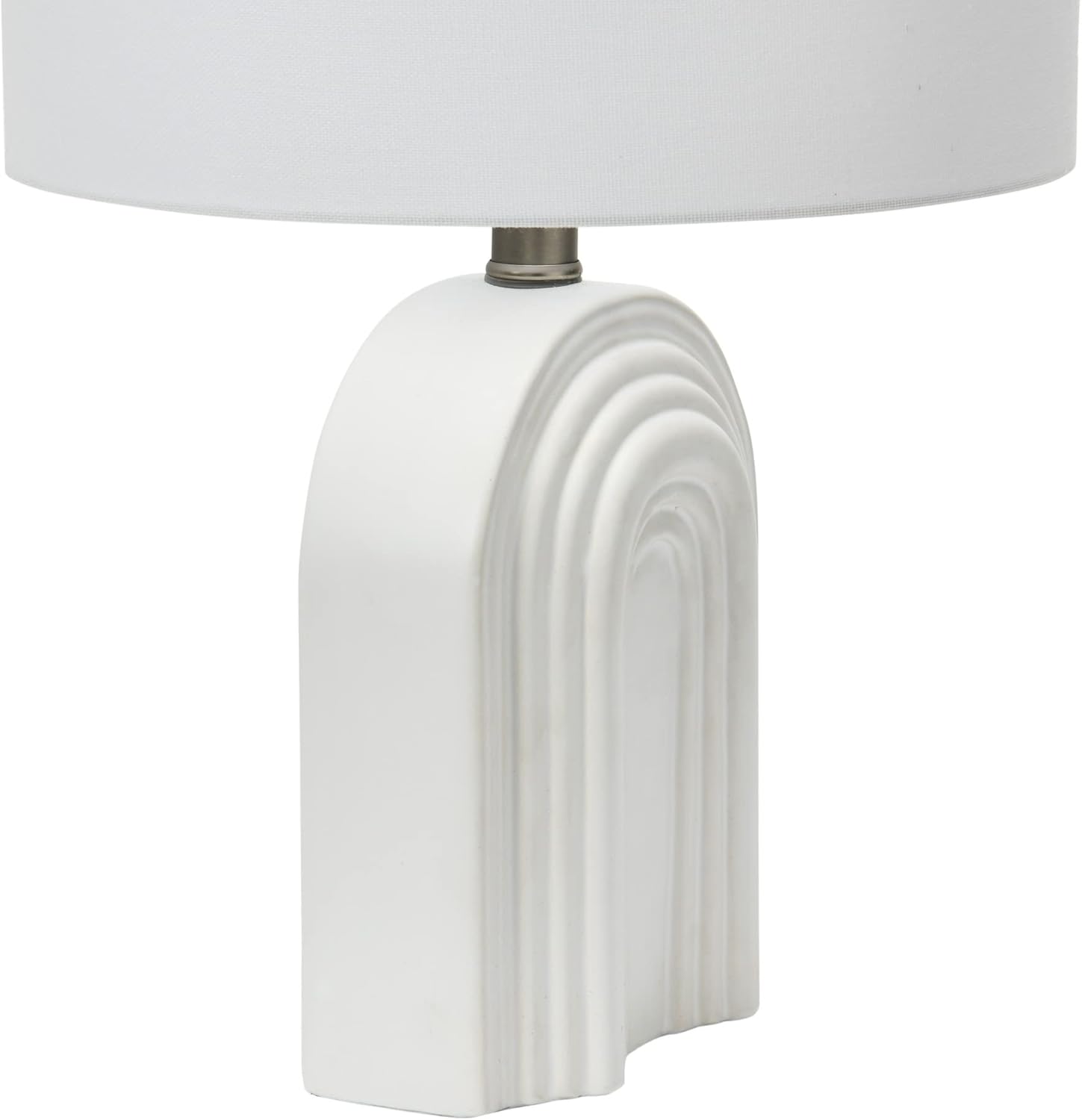 Creative CoOp Carved Arch Stoneware Table Lamp with Linen Drum Shade White
