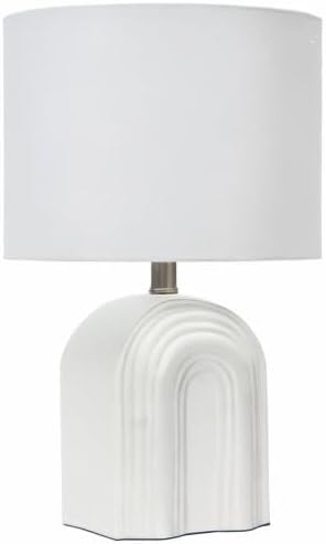 Creative CoOp Carved Arch Stoneware Table Lamp with Linen Drum Shade White