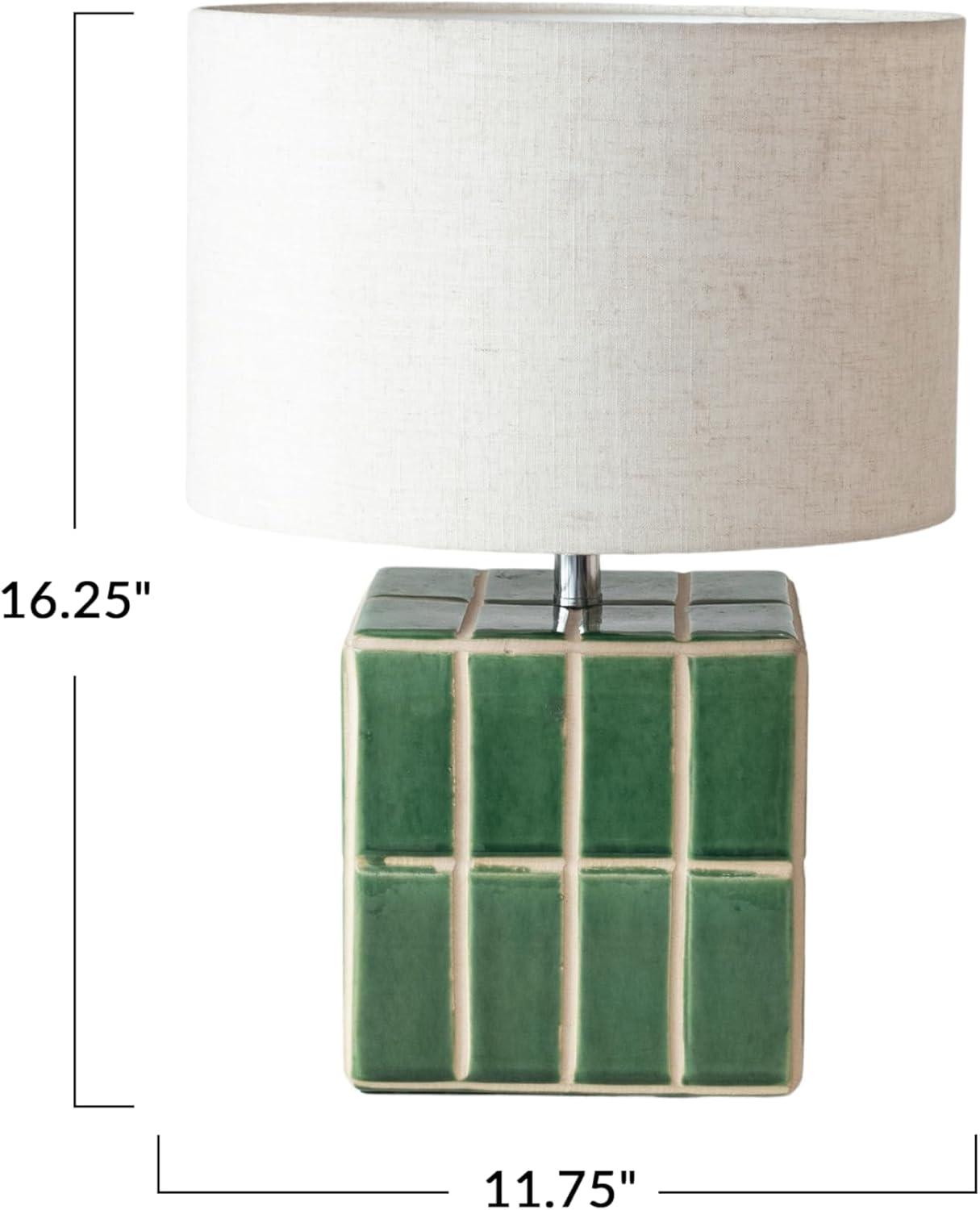 Creative CoOp Ceramic Table Lamp with Linen Shade Green and White