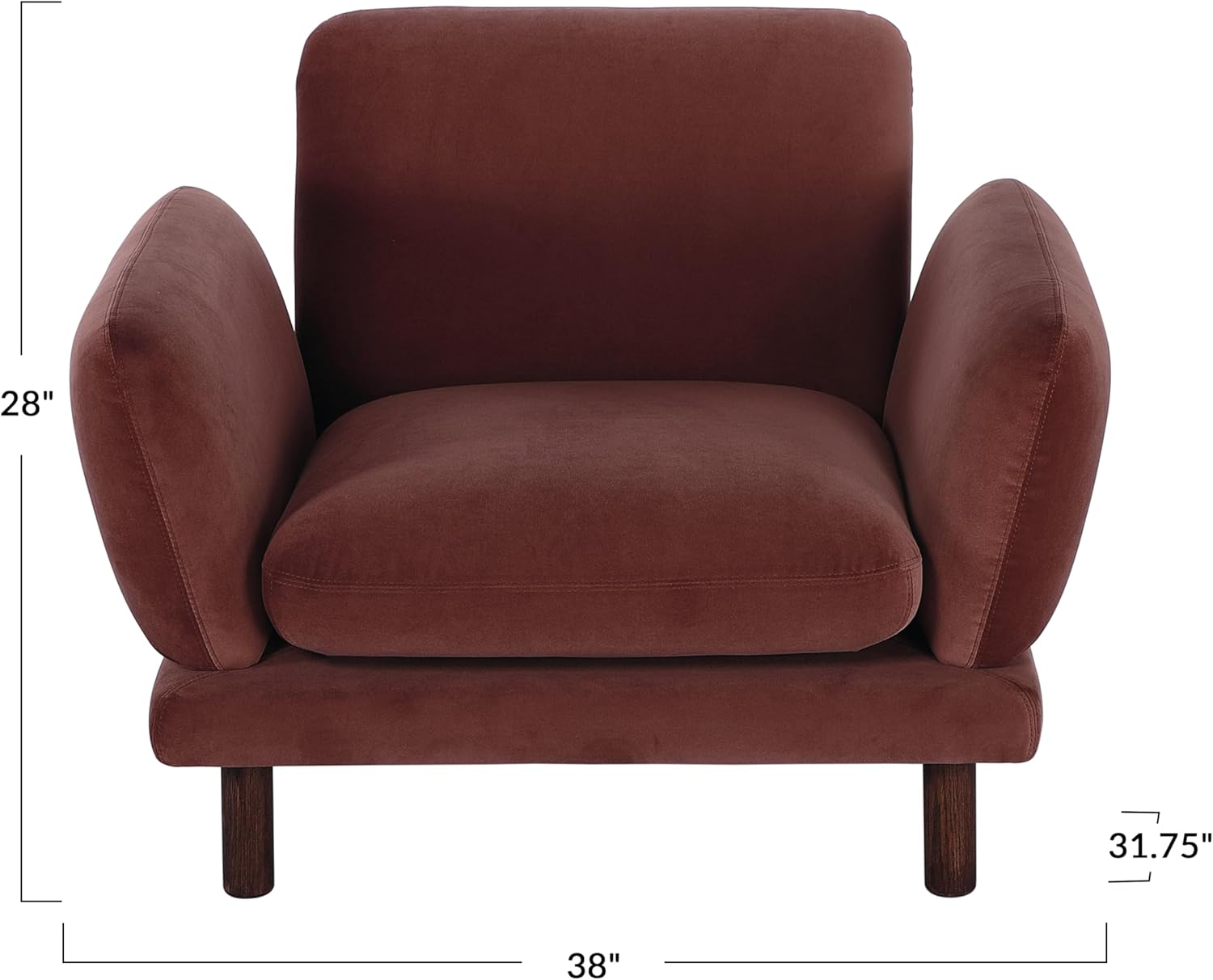 Creative CoOp Clay Velvet Upholstered Sofa with Oak Wood Legs ColorArm Chair