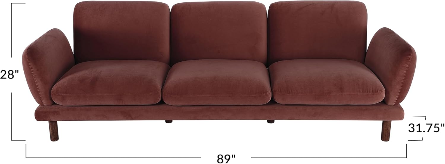 Creative CoOp Clay Velvet Upholstered Sofa with Oak Wood Legs ColorSofa