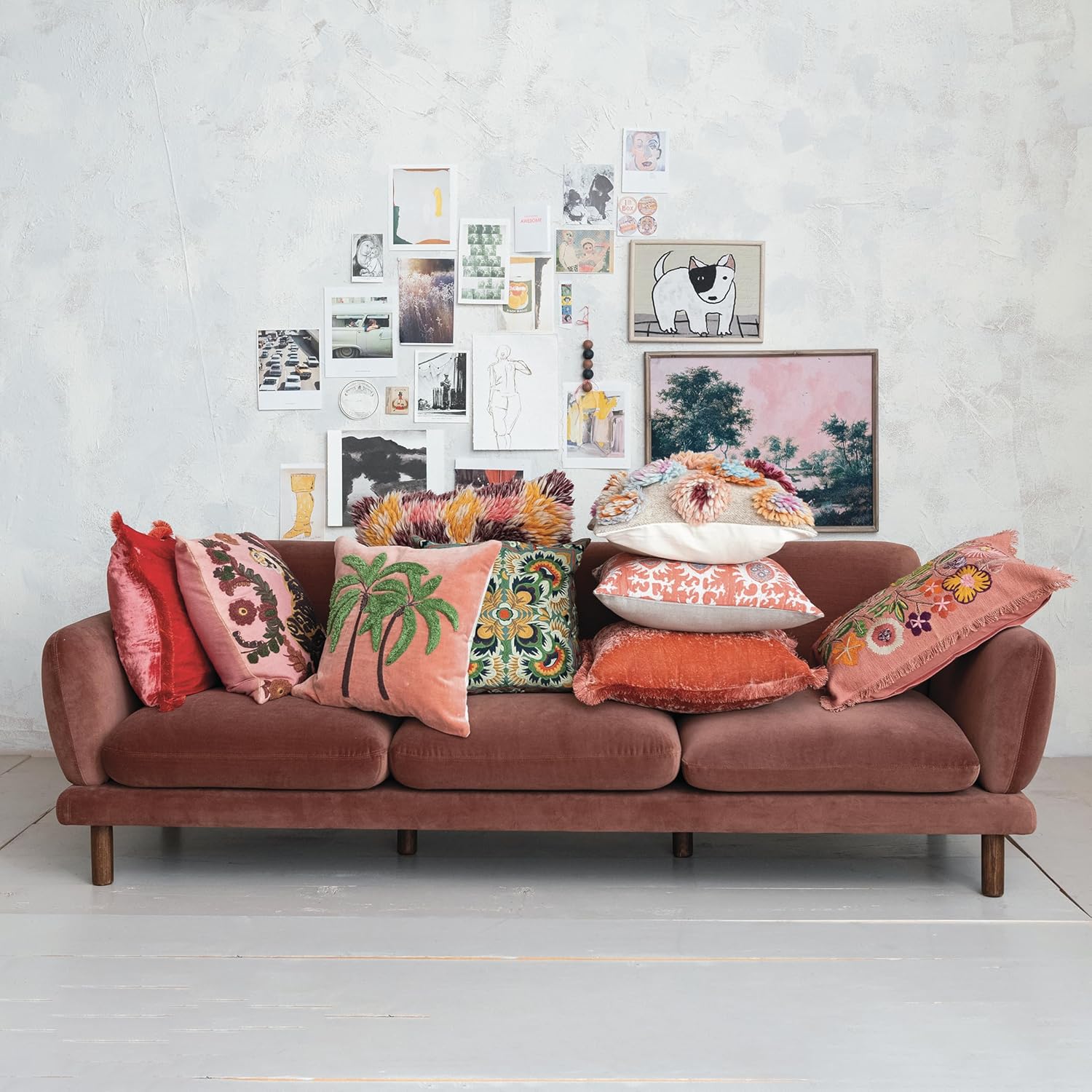 Creative CoOp Clay Velvet Upholstered Sofa with Oak Wood Legs ColorSofa