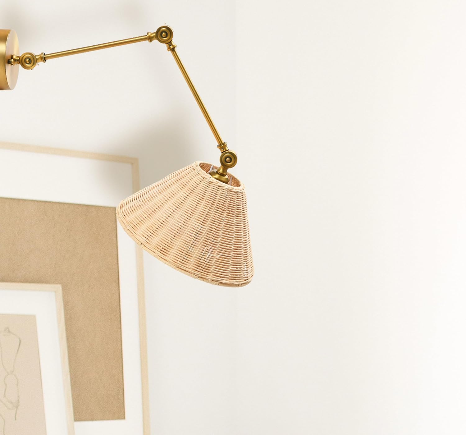 Creative CoOp Coastal Adjustable Wall Sconce with Black Rattan Shade Antique Brass FinishAntique Brass