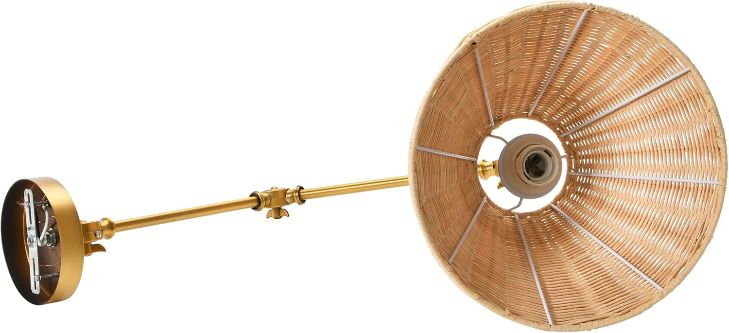 Creative CoOp Coastal Adjustable Wall Sconce with Black Rattan Shade Antique Brass FinishAntique Brass