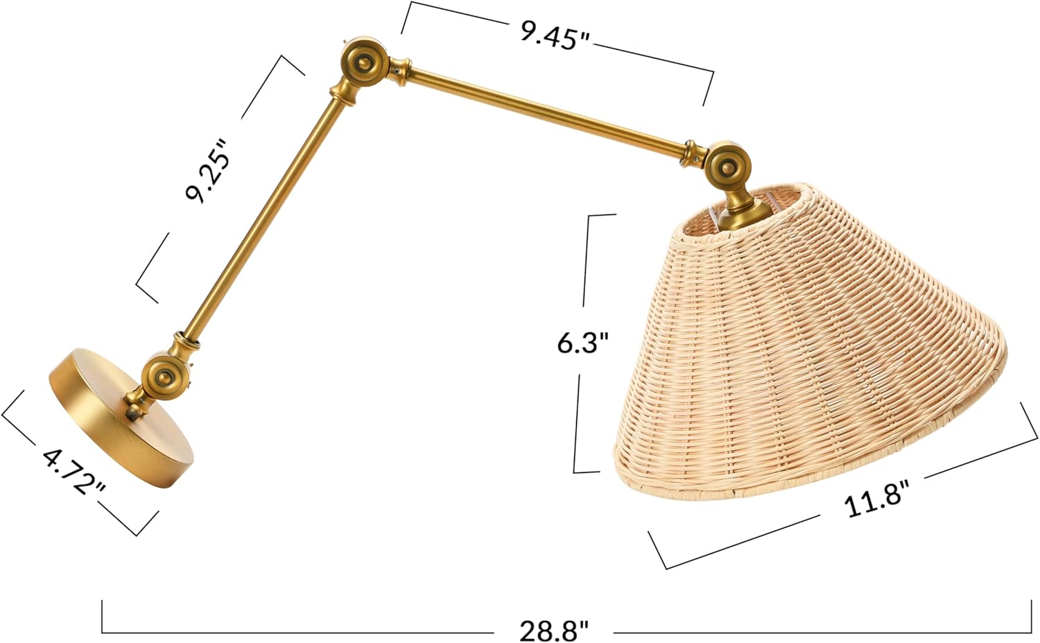 Creative CoOp Coastal Adjustable Wall Sconce with Black Rattan Shade Antique Brass FinishAntique Brass