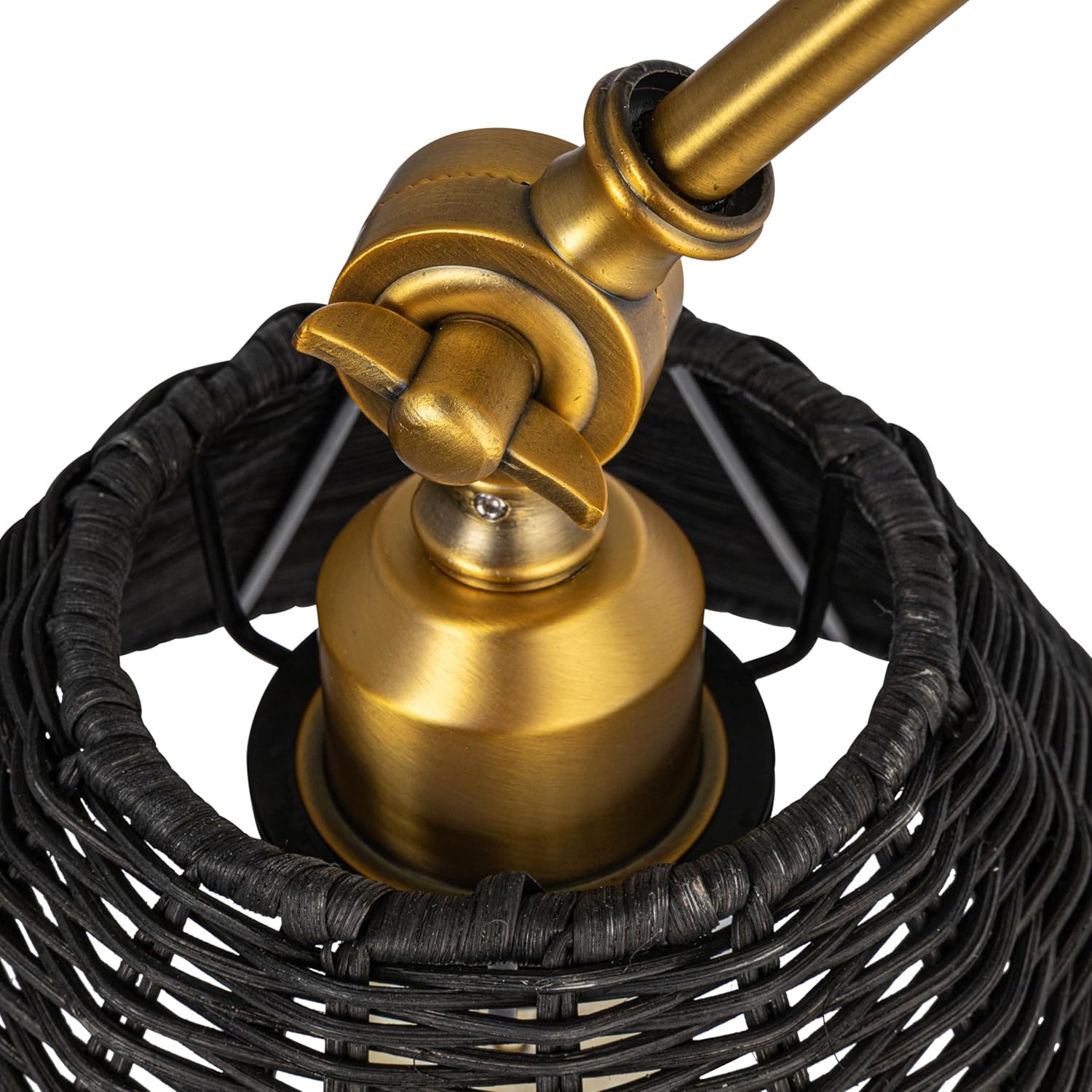 Creative CoOp Coastal Adjustable Wall Sconce with Black Rattan Shade Antique Brass FinishAntique BrassBlack