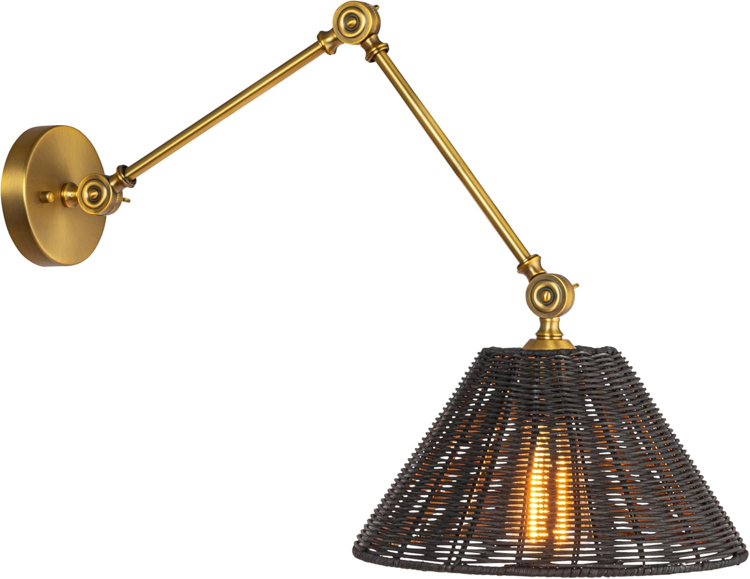Creative CoOp Coastal Adjustable Wall Sconce with Black Rattan Shade Antique Brass FinishAntique BrassBlack