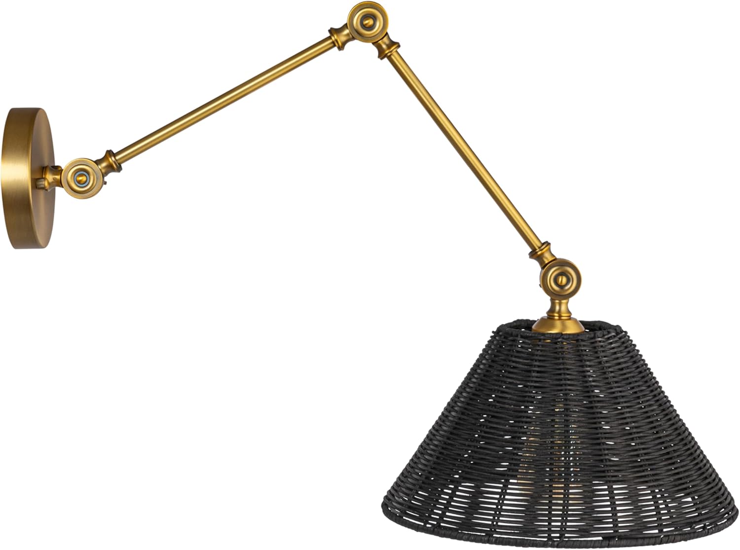 Creative CoOp Coastal Adjustable Wall Sconce with Black Rattan Shade Antique Brass FinishAntique BrassBlack