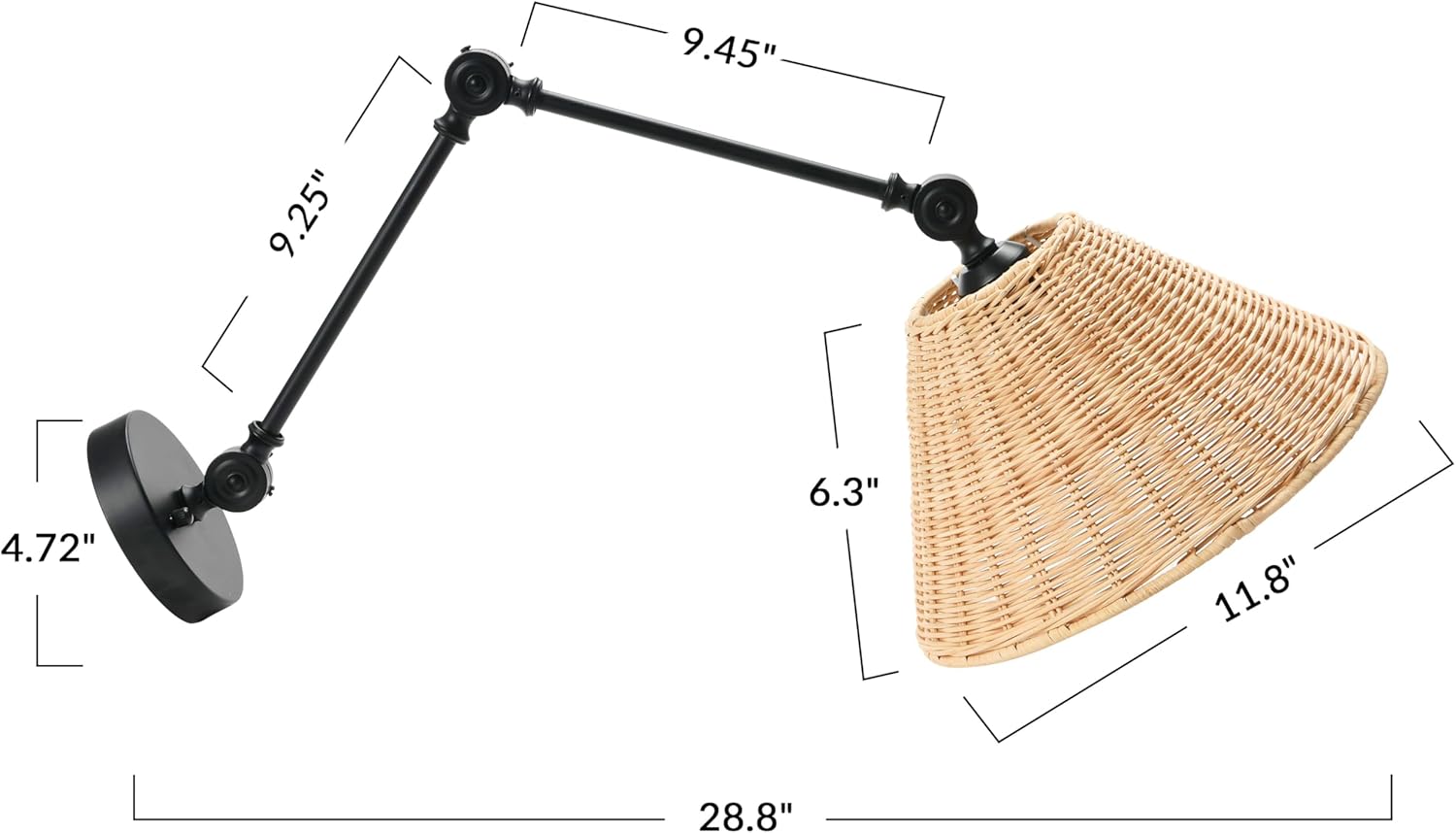 Creative CoOp Coastal Adjustable Wall Sconce with Black Rattan Shade Antique Brass FinishBlack